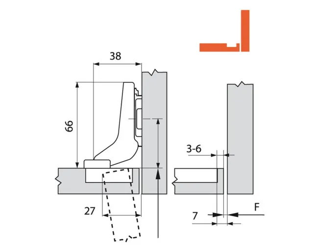 Zawias standardowy do drzwi wewnętrznych 100° CLIP, 71M2750 Zawias standardowy do drzwi wewnętrznych 100° CLIP, 71M2750