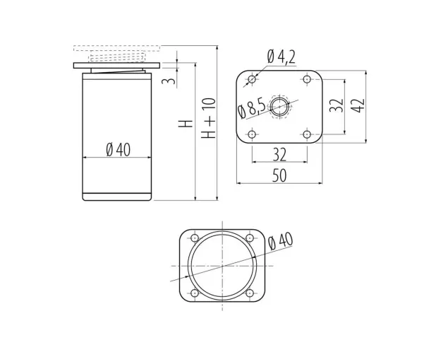 Nóżka regulowana, H-150mm, aluminium Nóżka regulowana, H-150mm, aluminium