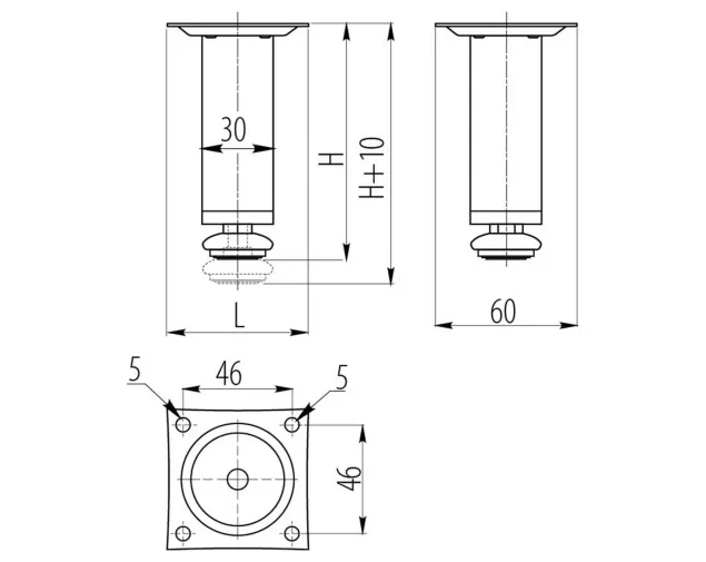 Nóżka metalowa H-100, satyna Nóżka metalowa H-100, satyna