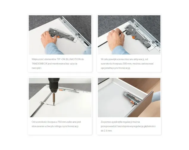 Szuflada TandemBox Antaro TIP-ON BLUMOTION 270mm - niska M, biała Szuflada TandemBox Antaro TIP-ON BLUMOTION 270mm - niska M, biała
