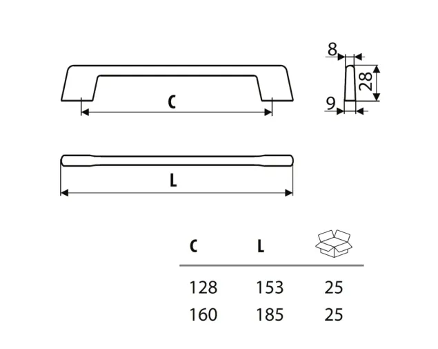 Uchwyt meblowy UU55, 160mm, miedź połysk (NA ZAM&Oacute;WIENIE)