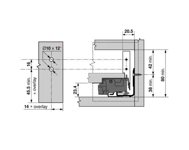 Mocowanie frontu do LEGRABOX, symetryczne ZF7N70E2 Mocowanie frontu do LEGRABOX, symetryczne ZF7N70E2