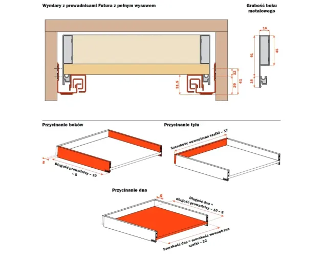 Ścianka boczna szuflady dwuściennej LineaBox, 550mm, H-77mm, Biały Ścianka boczna szuflady dwuściennej LineaBox, 550mm, H-77mm, Biały