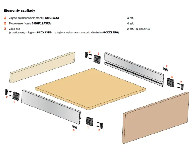 Ścianka boczna szuflady dwuściennej LineaBox, 550mm, H-77mm, Biały Ścianka boczna szuflady dwuściennej LineaBox, 550mm, H-77mm, Biały