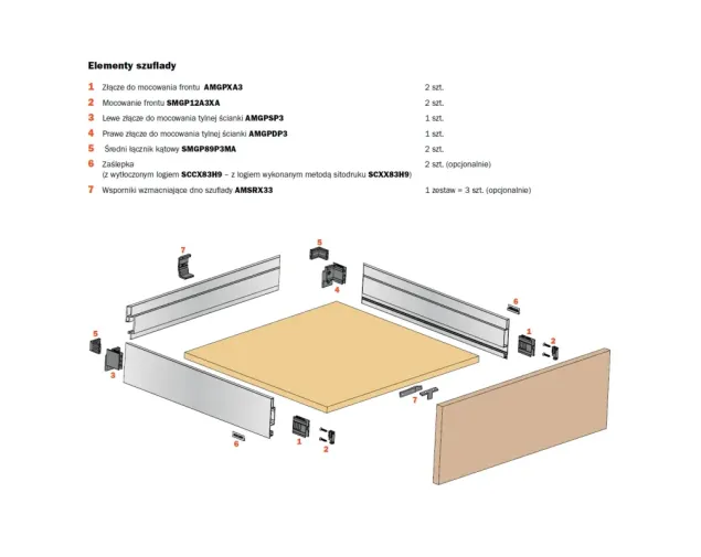 Złącze ścianki tylnej szuflady trójściennej LineaBox, prawe, AMGPDP3 Złącze ścianki tylnej szuflady trójściennej LineaBox, prawe, AMGPDP3