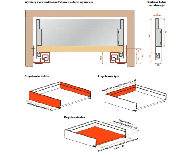Profil tylny szuflady trójściennej LineBox 500mm H104 (72), TITANIUM, szer. 600mm Profil tylny szuflady trójściennej LineBox 500mm H104 (72), TITANIUM, szer. 600mm
