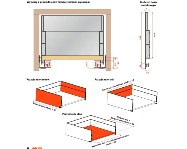 Profil tylny szuflady tr&oacute;jściennej LineBox 500mm H180 (148), TITANIUM, szer. 900mm