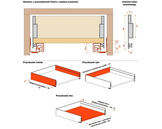 Zestaw - Szuflada dwuścienna LineaBox, 400mm, wys.104mm, Titanium