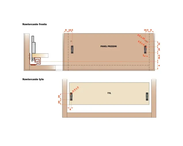 Zestaw - Szuflada dwuścienna LineaBox, 350mm, wys.104mm, Biała
