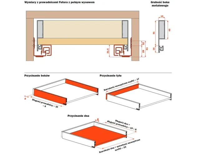 Zestaw - Szuflada podpiekarnikowa, dwuścienna LineaBox, 500mm, wys.77mm, Biała Zestaw - Szuflada podpiekarnikowa, dwuścienna LineaBox, 500mm, wys.77mm, Biała