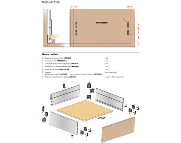 Zestaw - Szuflada TR&Oacute;JŚCIENNA LineaBox, 500mm, wys.180mm, szer. 600mm,Titanium