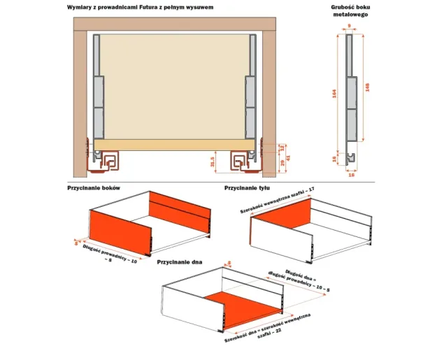 Ścianka boczna szuflady dwuściennej LineaBox, 350mm, H-180mm, Inox Ścianka boczna szuflady dwuściennej LineaBox, 350mm, H-180mm, Inox