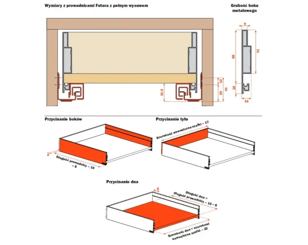 Ścianka boczna szuflady dwuściennej LineaBox, 350mm, H-104mm, Inox Ścianka boczna szuflady dwuściennej LineaBox, 350mm, H-104mm, Inox