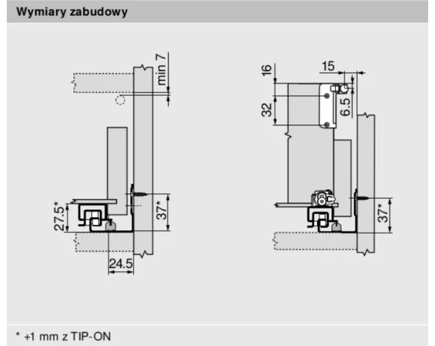 Prowadnica Tandem 19 TIP-ON, 550F4000T, częściowy wysuw, L-400mm, kpl. P+L Prowadnica Tandem 19 TIP-ON, 550F4000T, częściowy wysuw, L-400mm, kpl. P+L