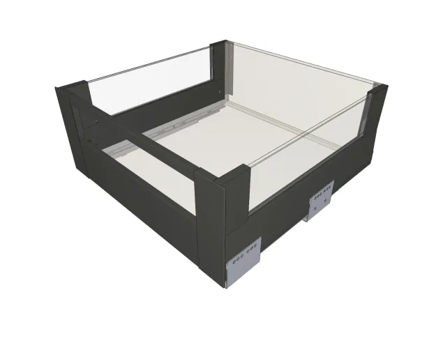 Szuflada MERIVOBOX 500 40kg WYSOKA E WEWNĘTRZNA BOXCOVER + SZKŁO + RELING OG-M ANTRACYT