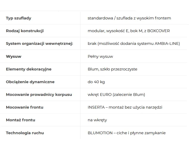 Szuflada MERIVOBOX E 500 40kg WYSOKA + BOXCOVER+SZKŁO SW-M BIAŁA Szuflada MERIVOBOX E 500 40kg WYSOKA + BOXCOVER+SZKŁO SW-M BIAŁA