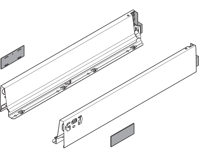 Boki szuflady tandembox L-600, M(83.6 mm) + zaślepki, wys.83mm, (P+L), srebrny/szary