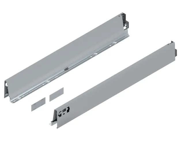 Boki szuflady tandembox L-650, M(83.6 mm),+ zaślepki, wys.83mm, (P+L), srebrny/szary Boki szuflady tandembox L-650, M(83.6 mm),+ zaślepki, wys.83mm, (P+L), srebrny/szary