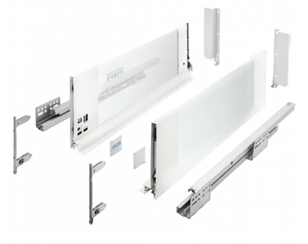 Szuflada AXISPRO, wysoka H-167mm, 300mm, biała, (szklane boki) Szuflada AXISPRO, wysoka H-167mm, 300mm, biała, (szklane boki)