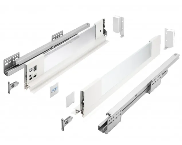Szuflada AXISPRO, niska H-84mm, 450mm, biała, (szklane boki) Szuflada AXISPRO, niska H-84mm, 450mm, biała, (szklane boki)