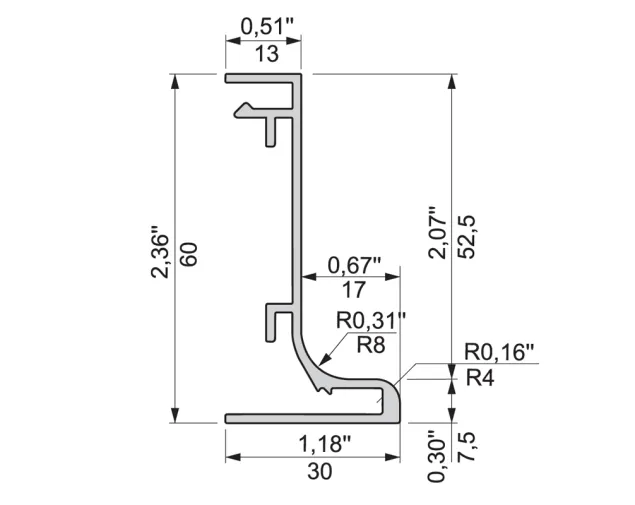 Listwa aluminiowa Typ "L", art. 05000205, L-3,5 mb, Aluminium C-0