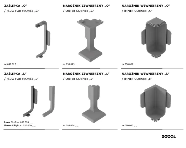 Zaślepka do listwy typ "L", LSB, Lewa, aluminium Zaślepka do listwy typ "L", LSB, Lewa, aluminium