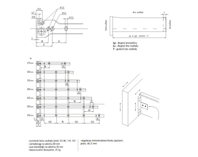 Szuflada MetalBox, biała, H 86, 500 mm Szuflada MetalBox, biała, H 86, 500 mm