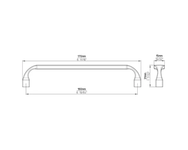 Uchwyt meblowy 2440-170ZN28, 160 mm, Srebrny