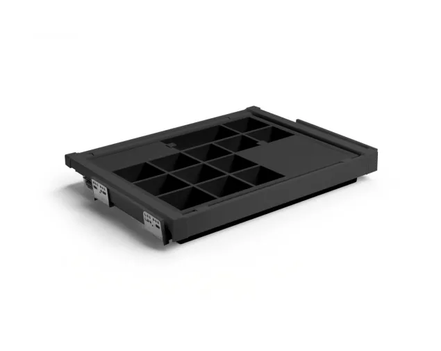 Szuflada, organizer na akcesoria ELITE, 660 - 718 mm, cichy domyk, czarny Szuflada, organizer na akcesoria ELITE, 660 - 718 mm, cichy domyk, czarny