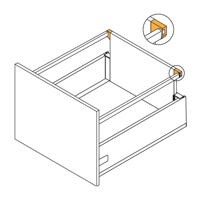 Mocowanie relingu do podwyższonej ścianki tylnej w szufladzie ModernBox (kpl)